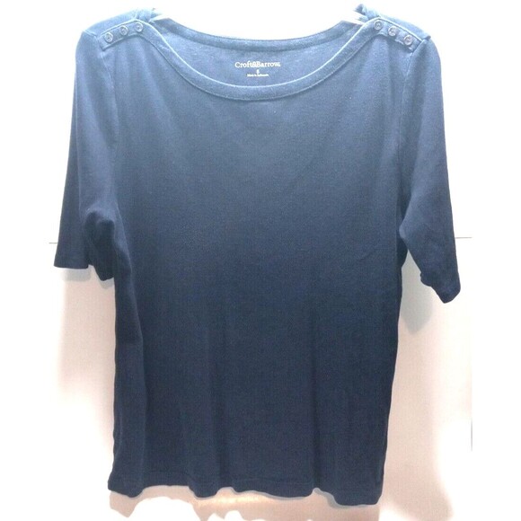 Croft & Barrow Size Small T Shirt Navy Boat Neck Button Details 100% Cotton - Picture 1 of 7